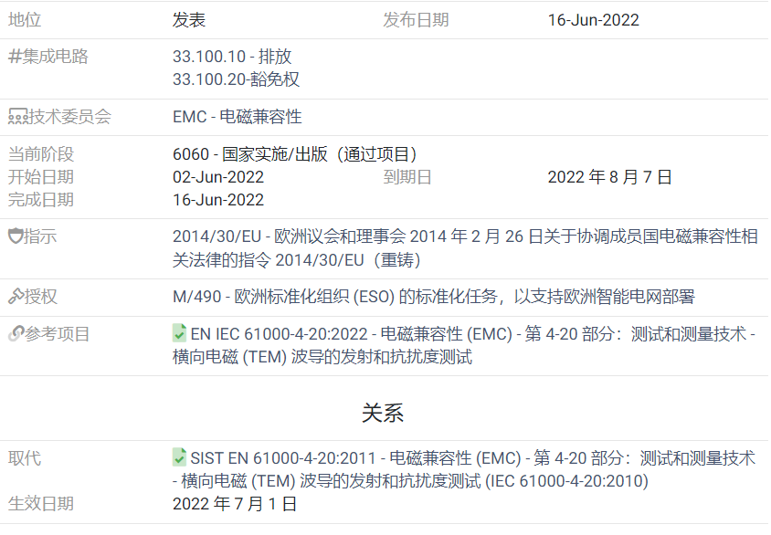 Electromagnetic compatibility (EMC)EN IEC 61000-4-20:2022 Emission and immunity testing in transverse electromagnetic (TEM) waveguides