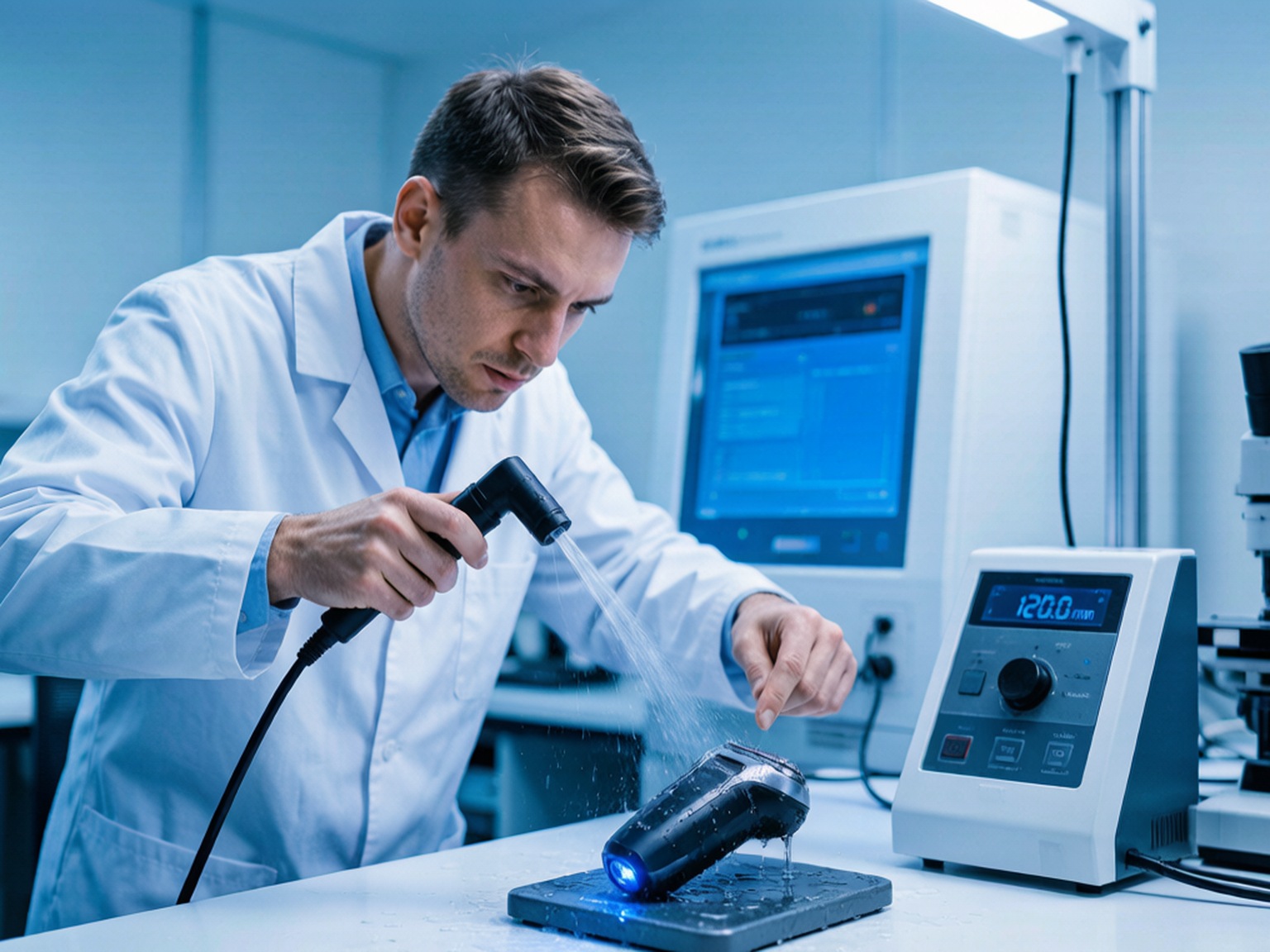 Shaver waterproof testing laboratory scene