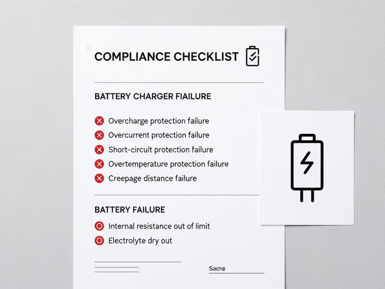 Charger non-conformance checklist